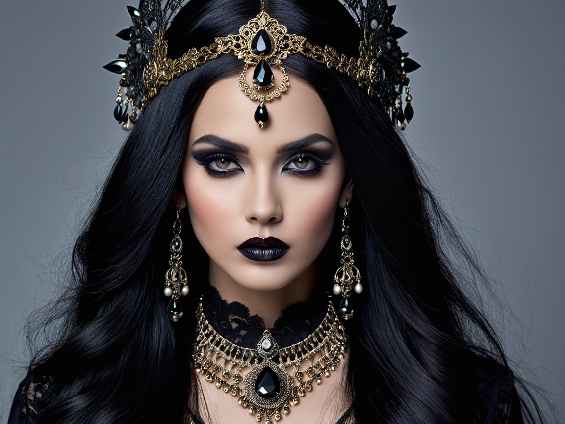 Close-Up Portrait of Woman in Gothic Style Attire