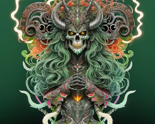 Symmetrical Portrait of a Skeleton Warrior in Armor