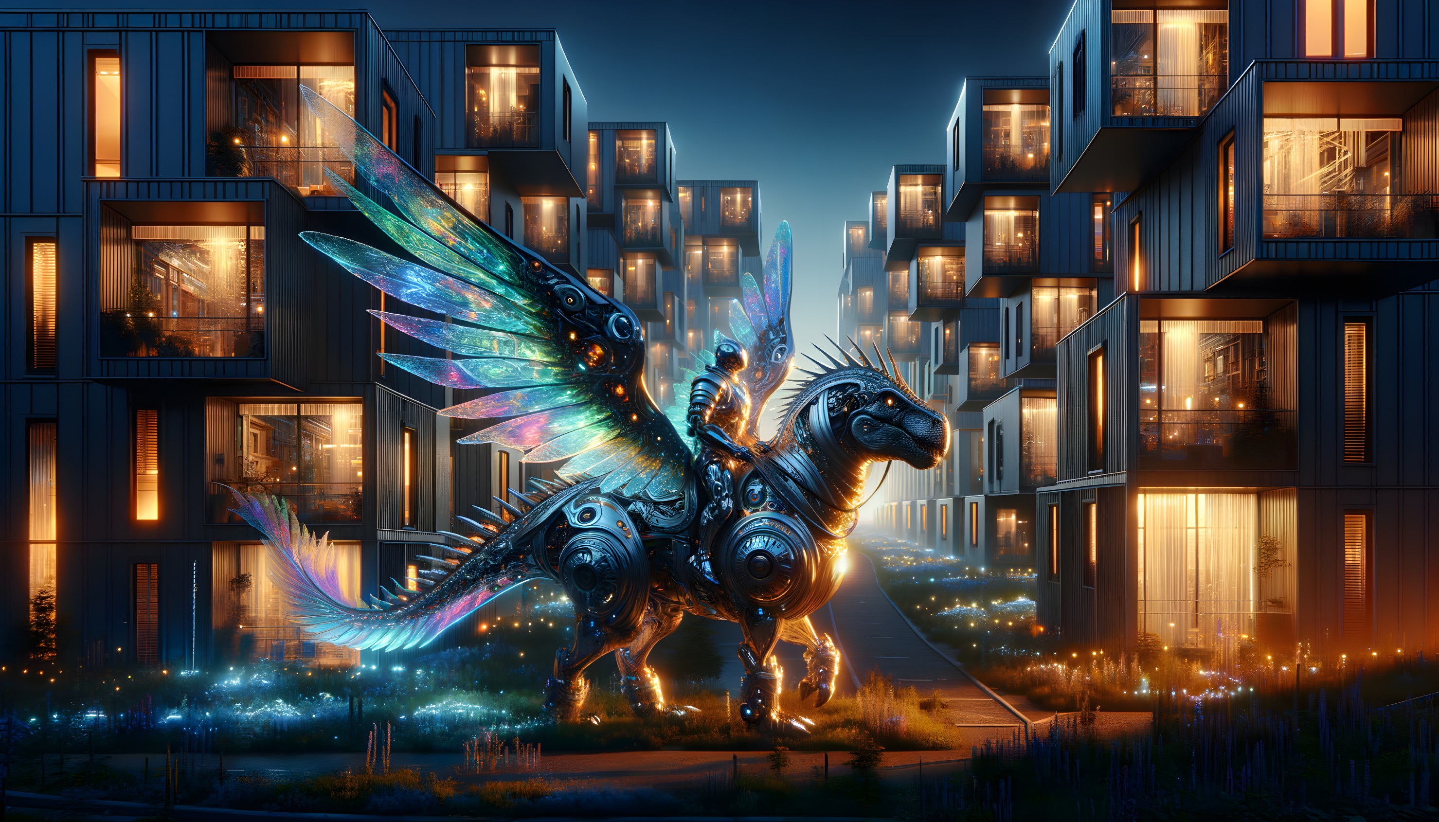 Futuristic Mechanical Creature in Urban Landscape