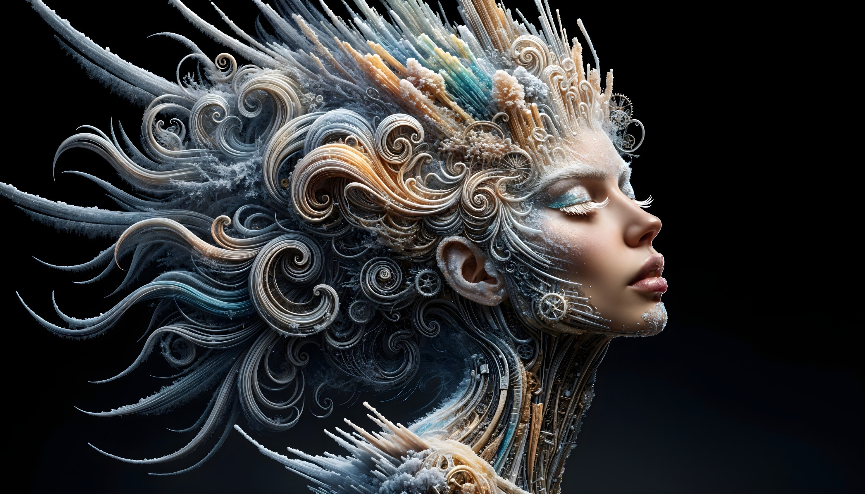 Ethereal Portrait of a Woman with Frosted Hair