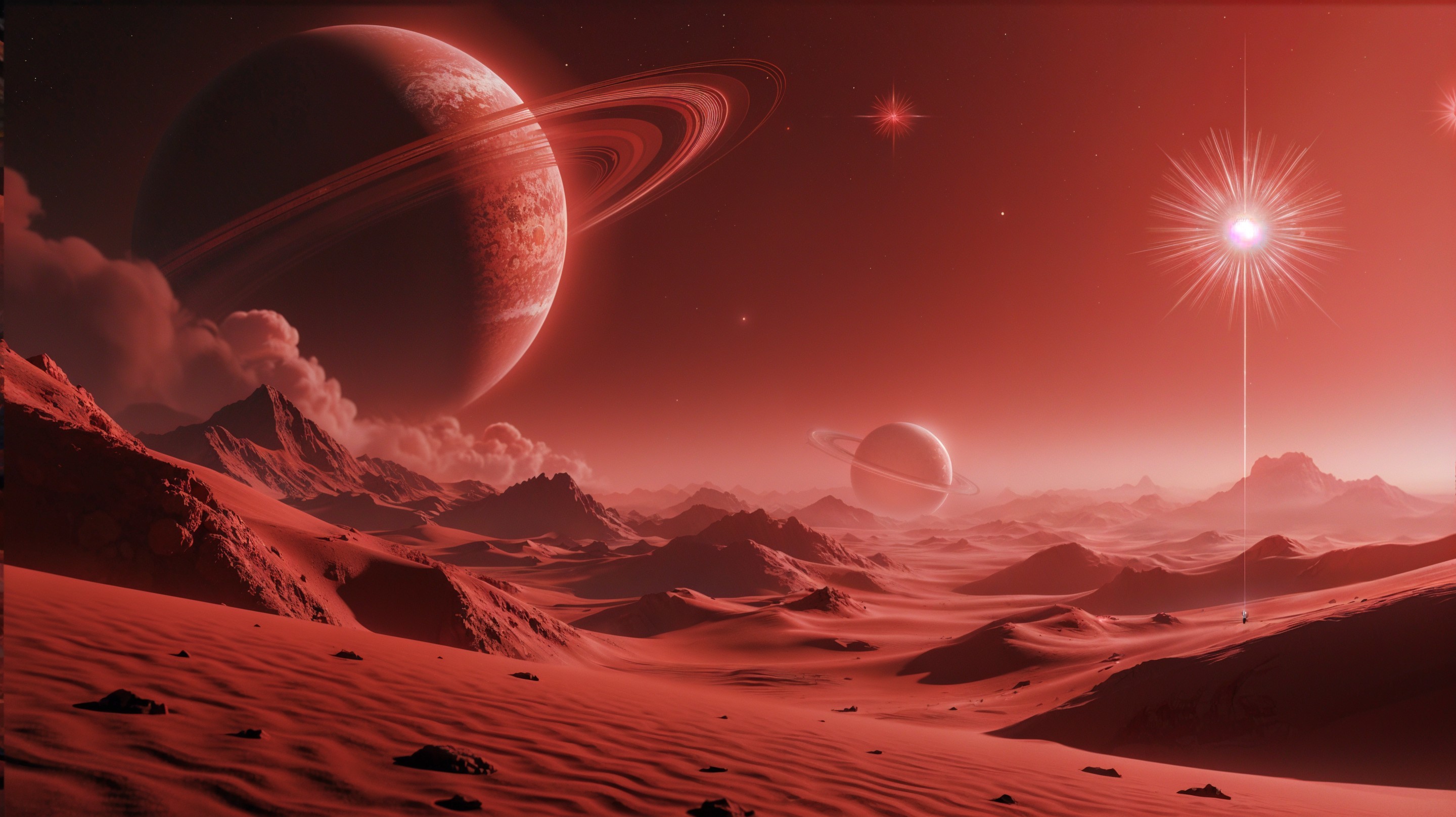 Alien Landscape with Red Desert and Starry Sky