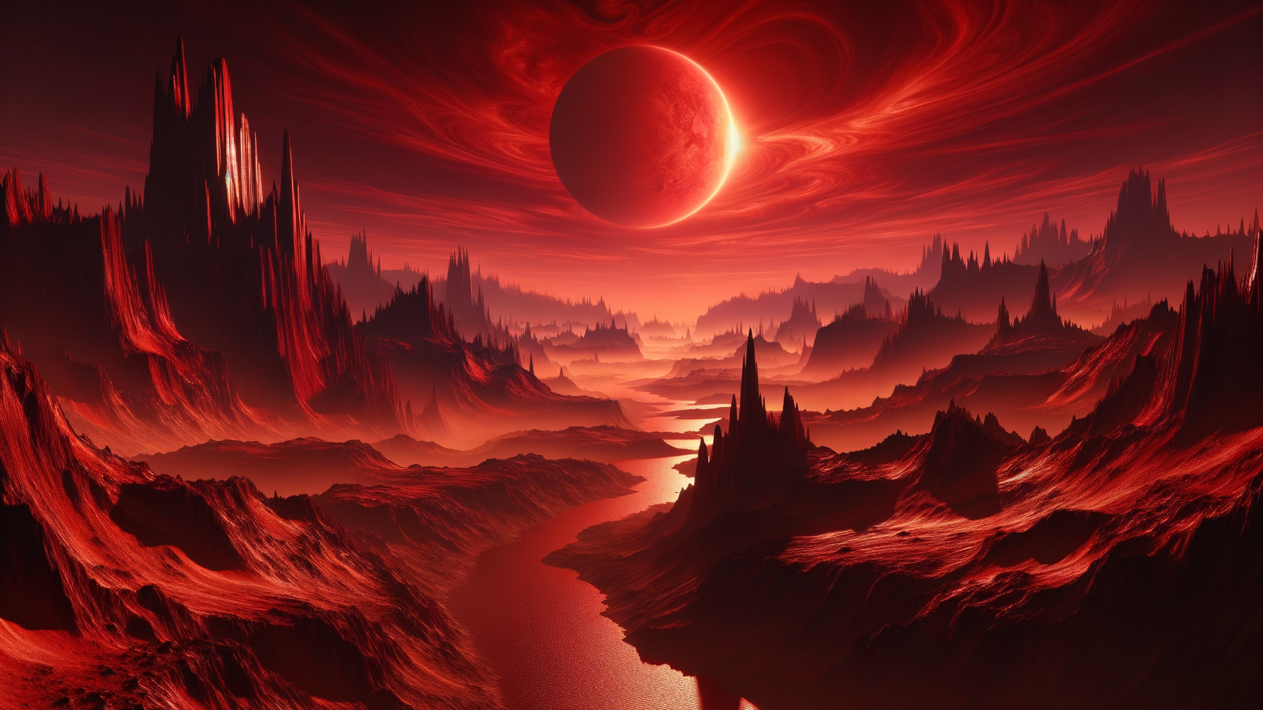 Alien Landscape with Red and Orange Hues