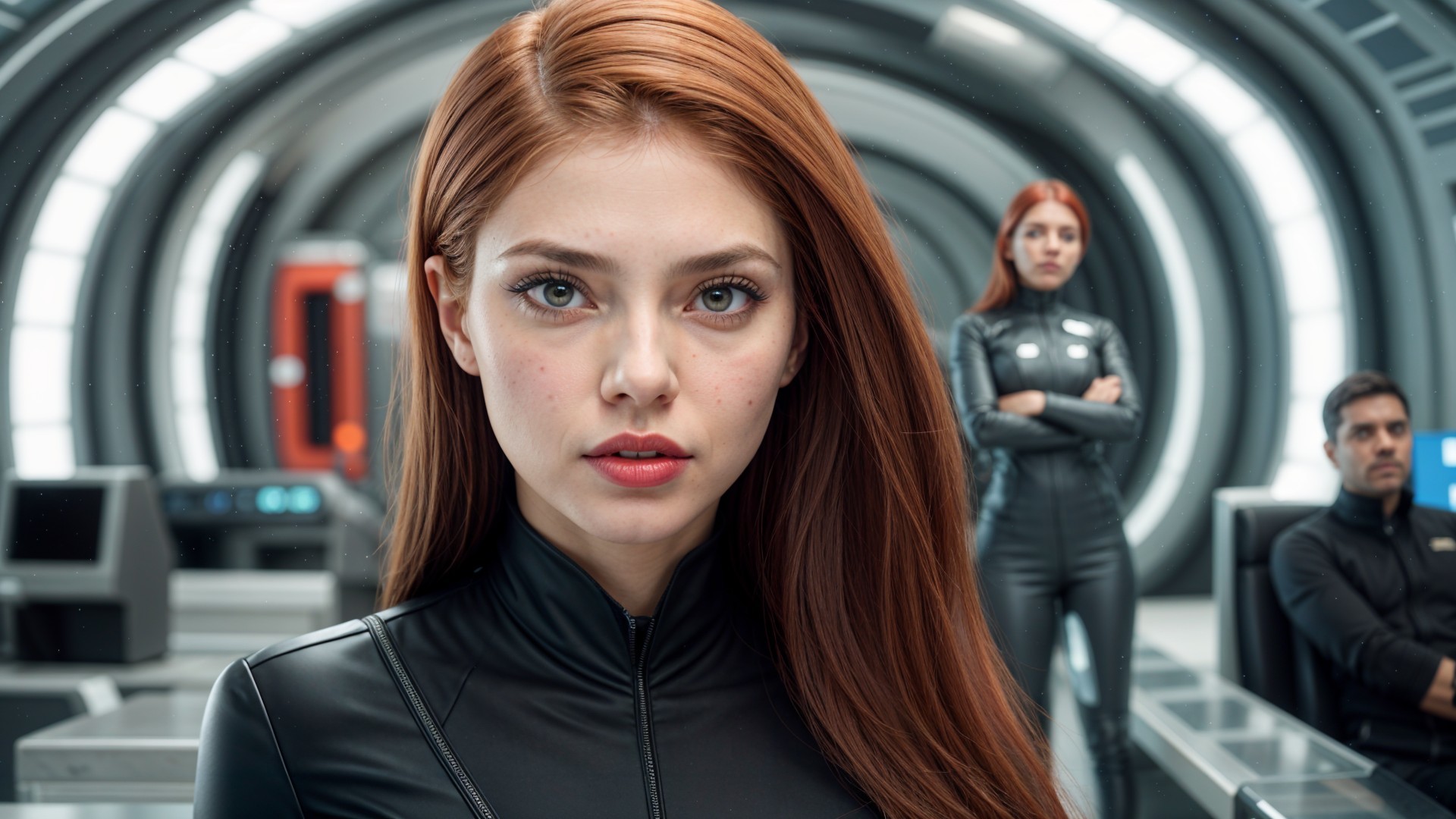 Futuristic Scene with Confident Young Woman and Technology