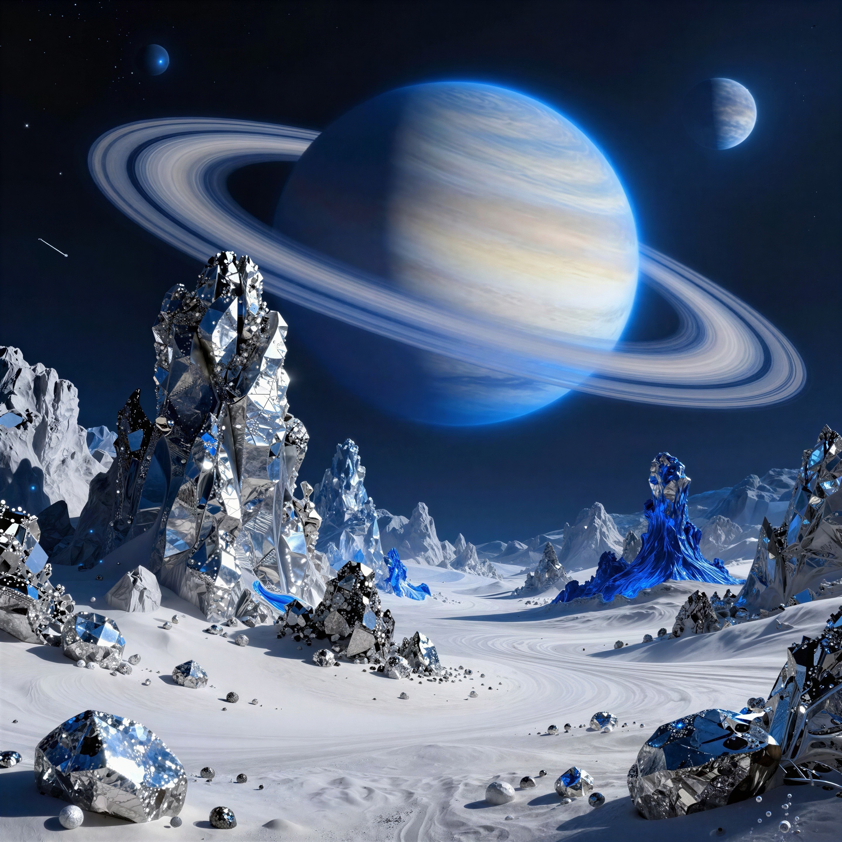 Alien Planet Landscape with Gas Giant and Crystals