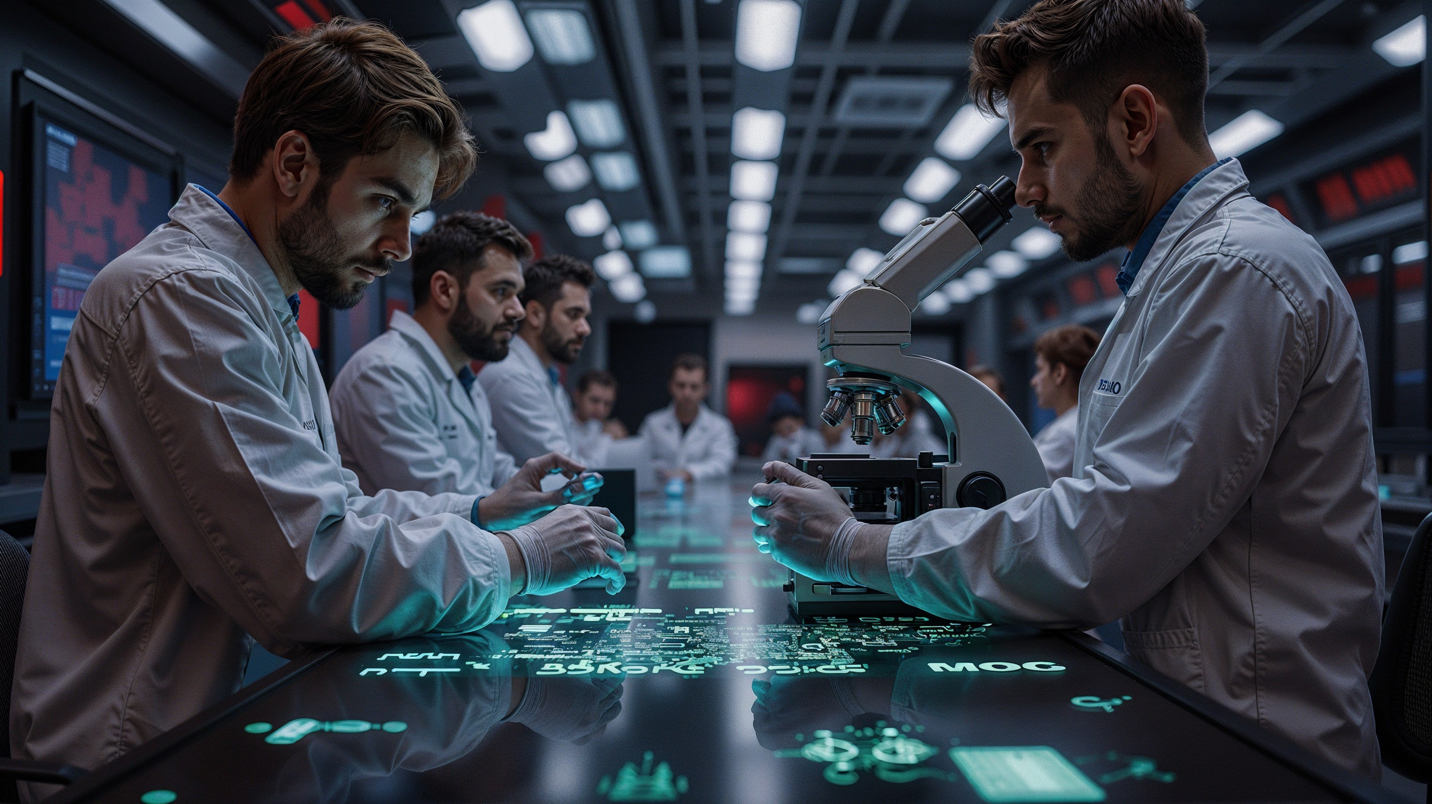 Futuristic Lab with Scientists and Advanced Technology