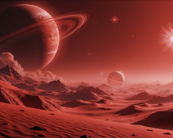 Alien Landscape with Red Desert and Starry Sky