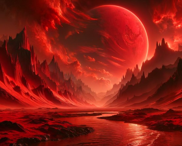 Dramatic Alien Landscape with Red and Orange Hues