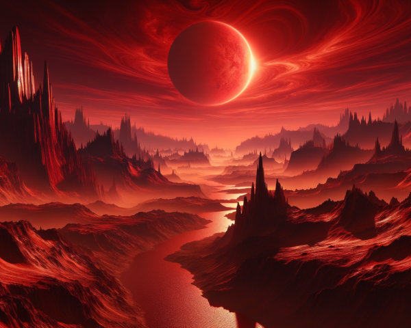 Alien Landscape with Red and Orange Hues