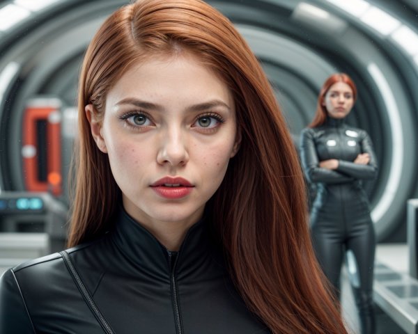 Futuristic Scene with Confident Young Woman and Technology