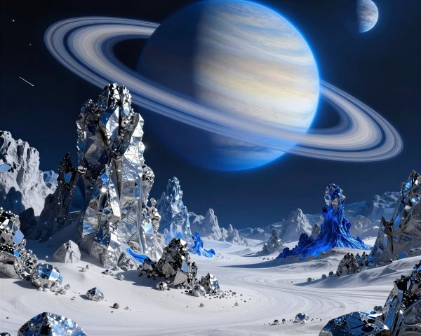 Alien Planet Landscape with Gas Giant and Crystals
