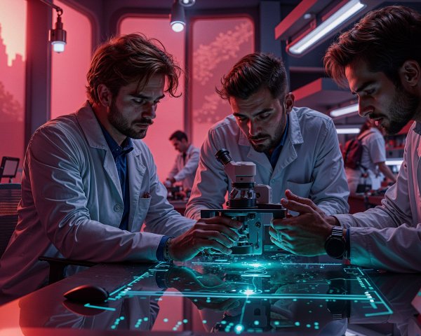 Scientists Analyzing Data in Modern Laboratory Setting