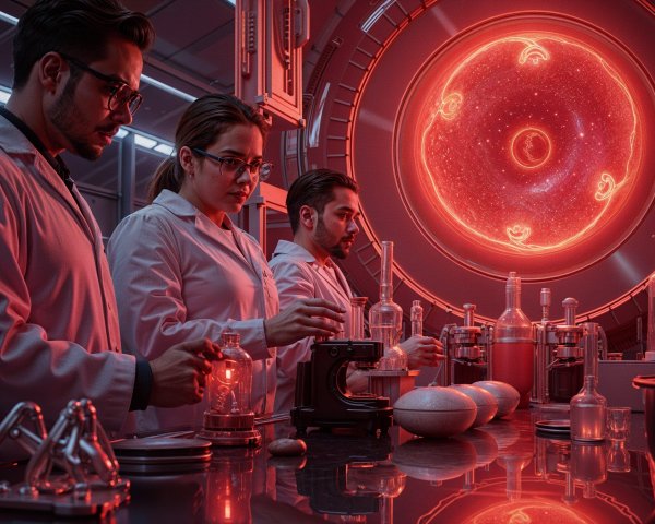 Futuristic Laboratory Scene with Scientists and Equipment