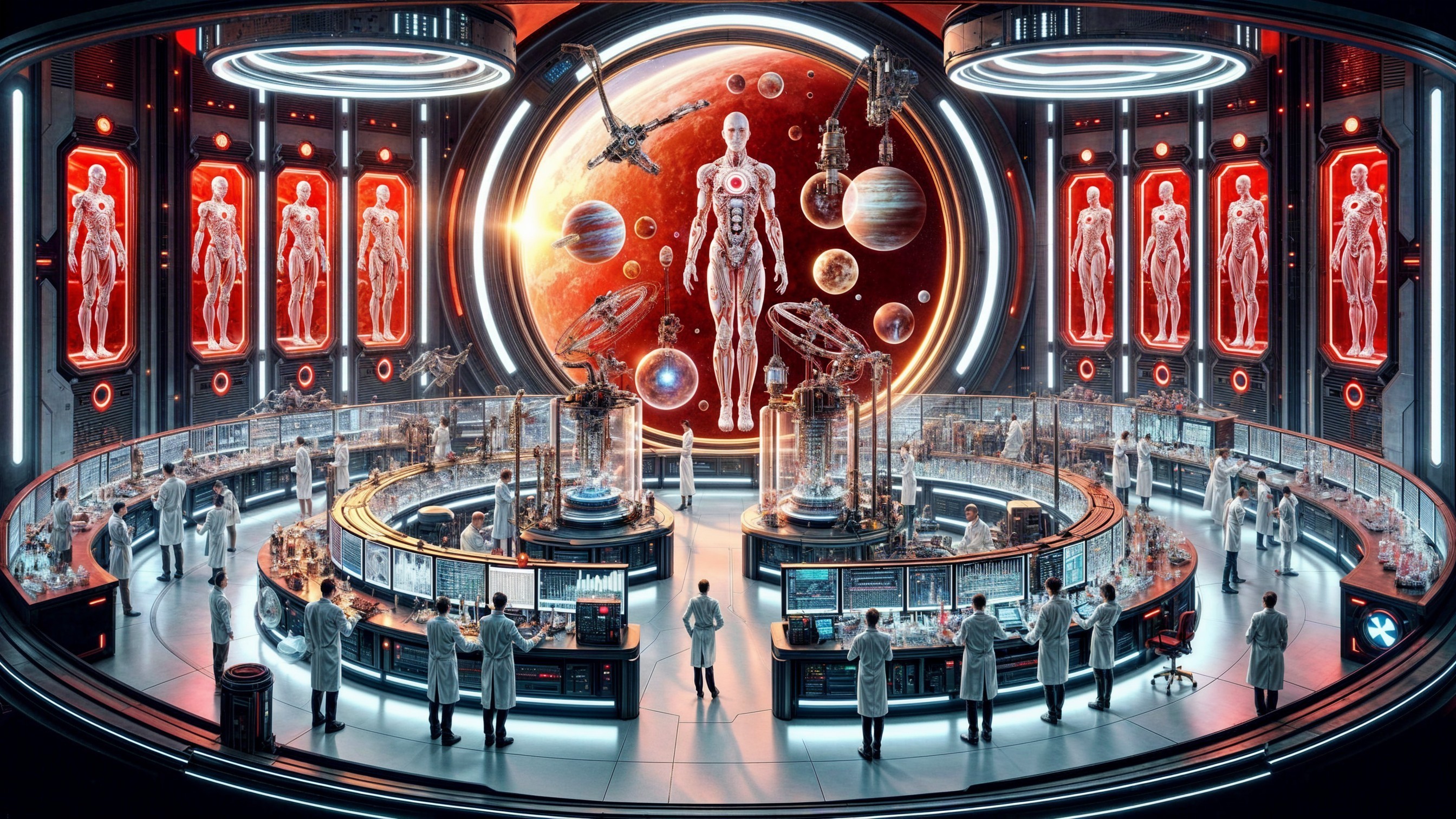 Futuristic Laboratory with Advanced Technologies and Robots