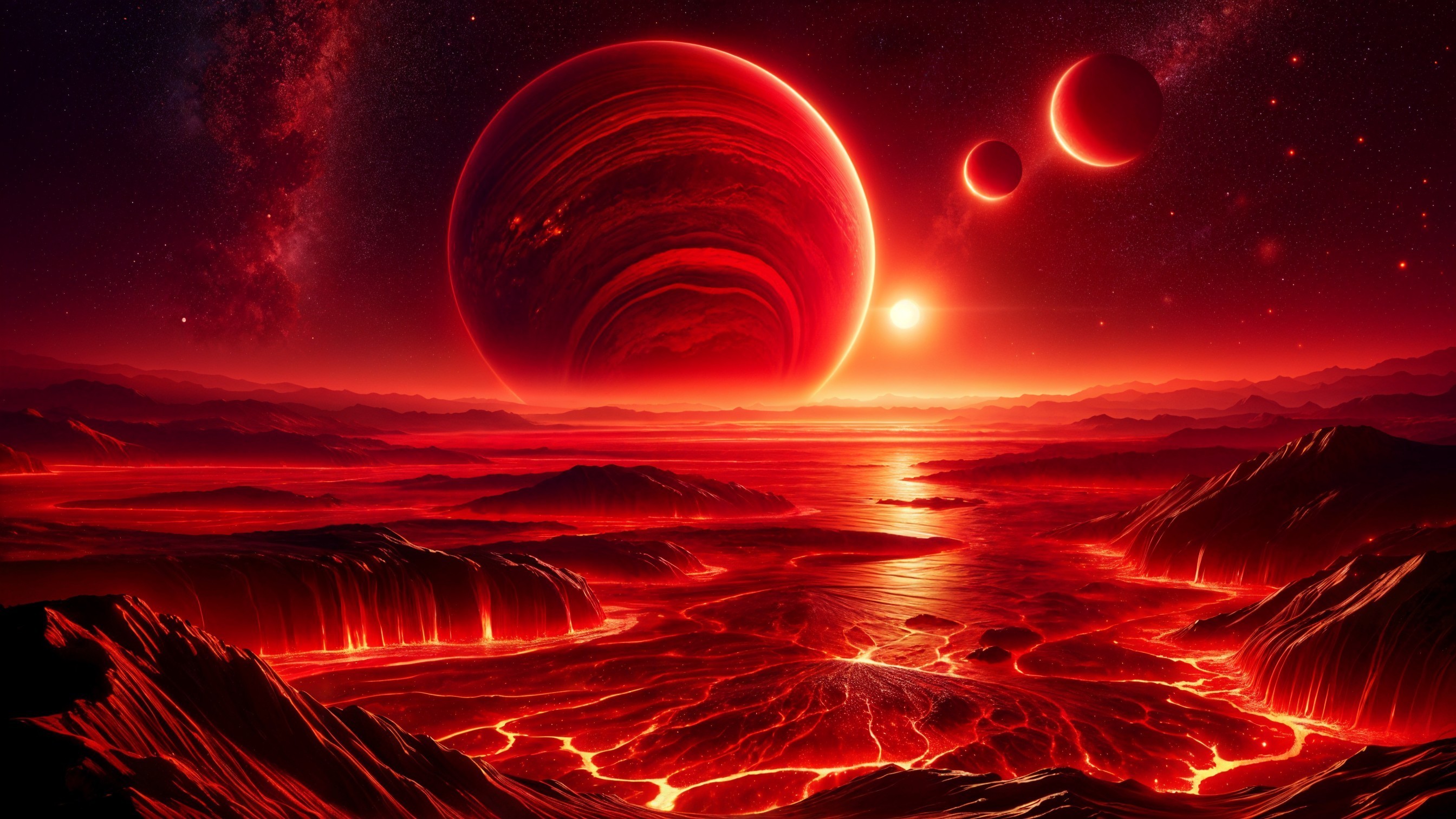 Dramatic Cosmic Landscape with Fiery Red Planet