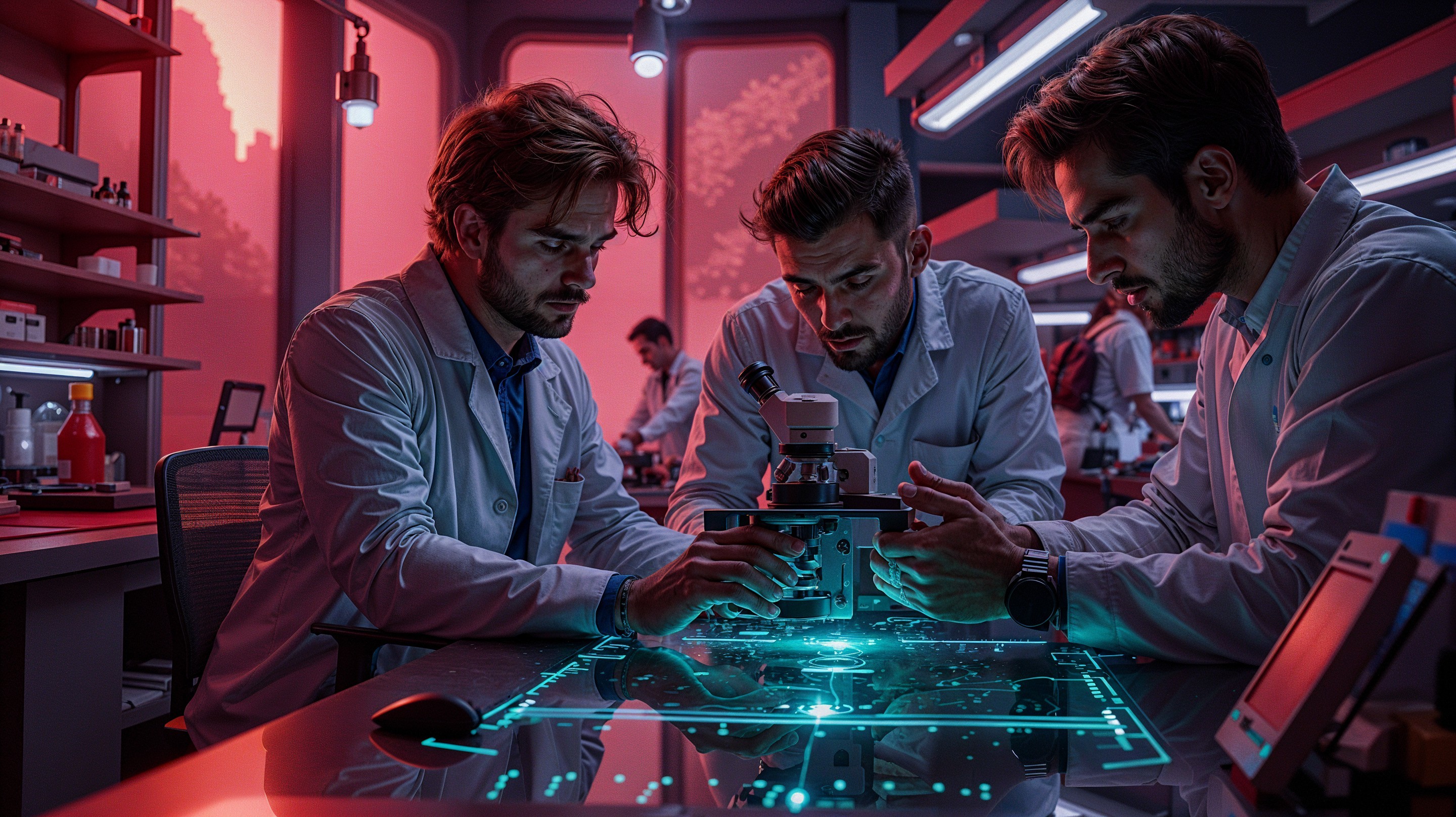 Scientists Analyzing Data in Modern Laboratory Setting