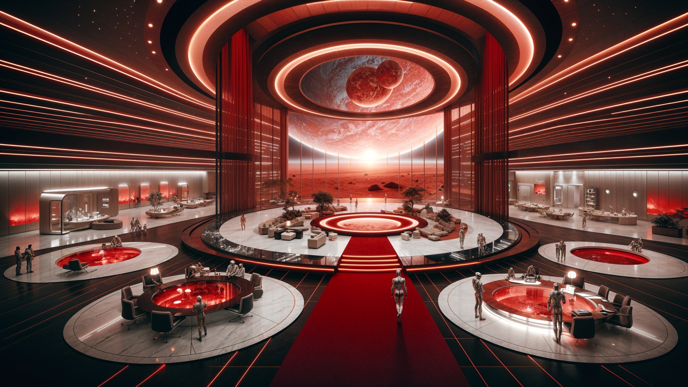 Futuristic Interior with Circular Designs and Planet View