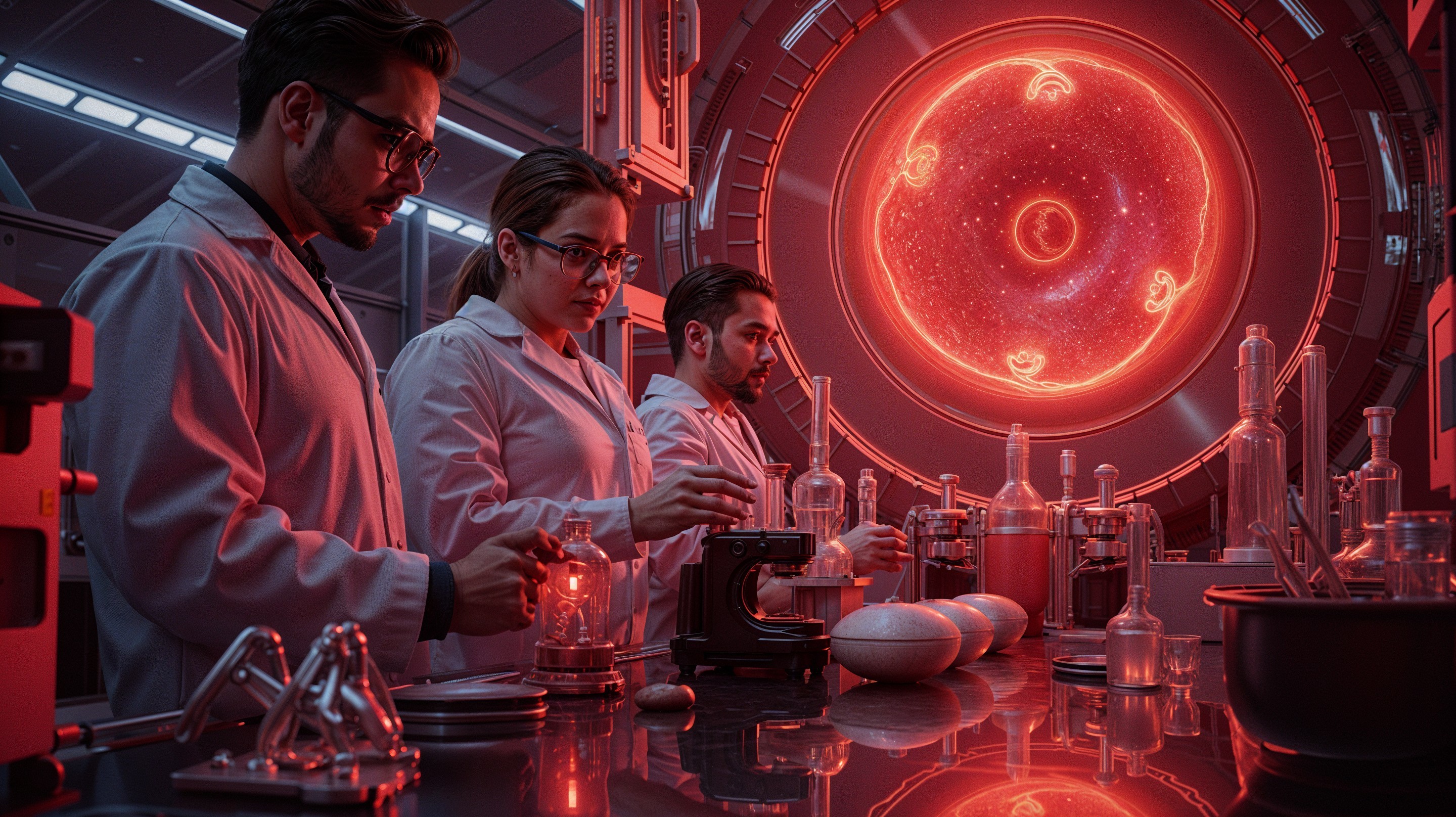 Futuristic Laboratory Scene with Scientists and Equipment