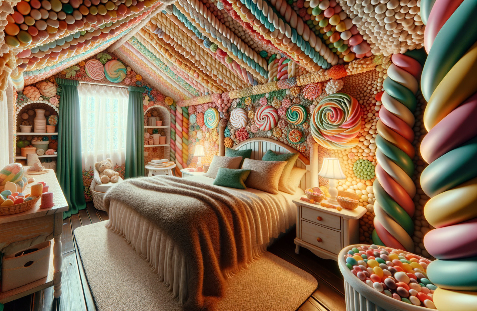 Whimsical Candy-Themed Bedroom Decor Description
