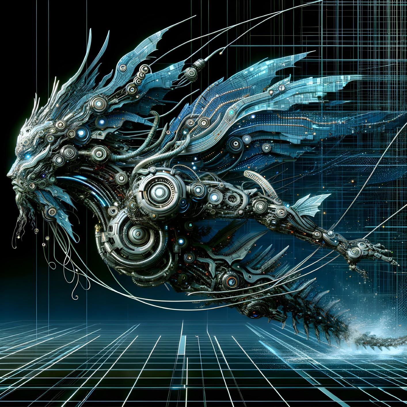 Mechanical Fish Artwork in Virtual Water Environment