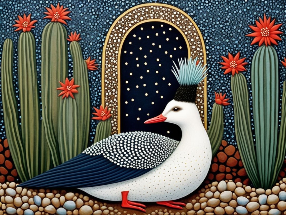 Whimsical Duck Illustration in Colorful Desert Scene