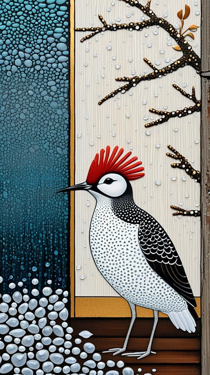 Stylized Bird on Textured Surface with Abstract Background