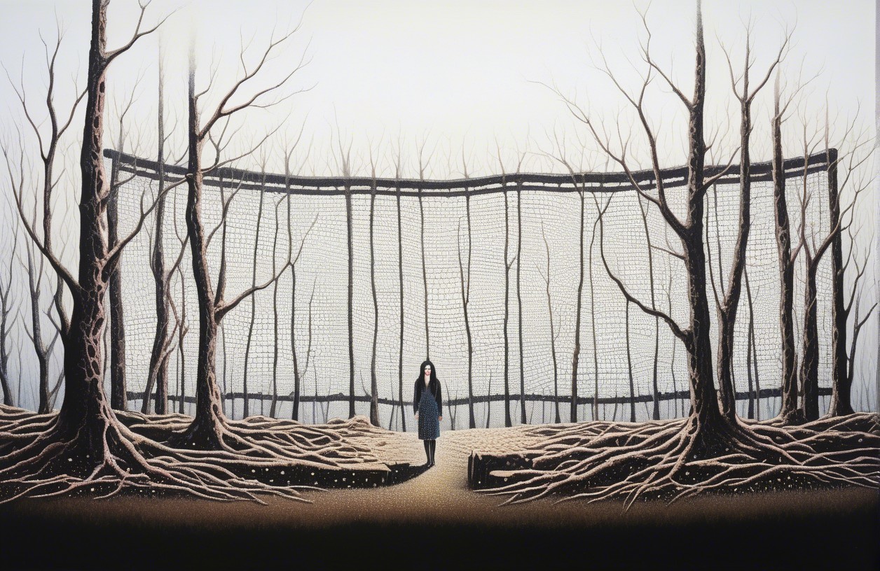 Solitary Figure in a Surreal, Desolate Landscape