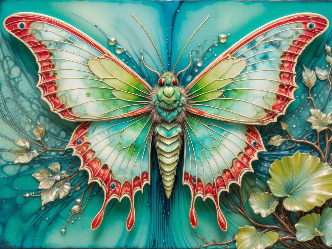 Intricately Designed Butterfly on Turquoise Background