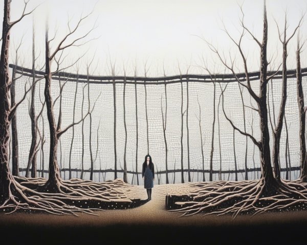 Solitary Figure in a Surreal, Desolate Landscape