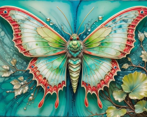 Intricately Designed Butterfly on Turquoise Background