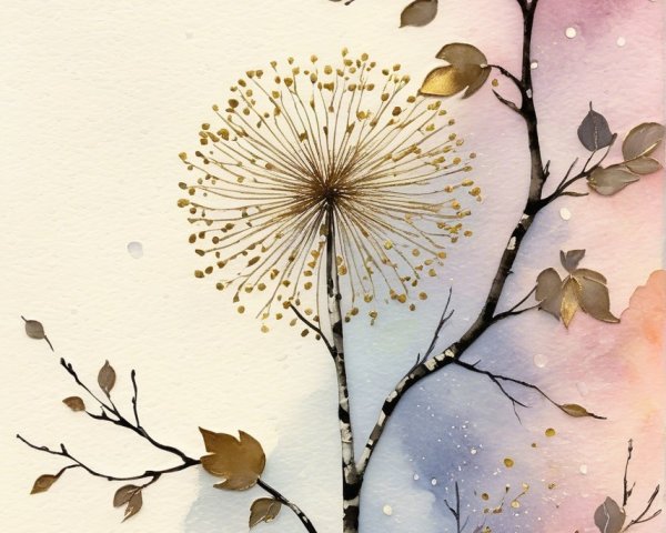 Watercolor Painting of Golden Dandelion Flower