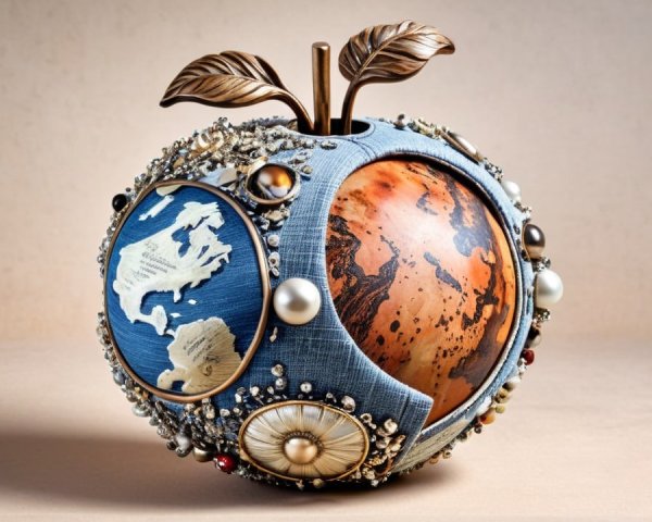 Decorative Apple-Shaped Globe with Earth and Mars Design