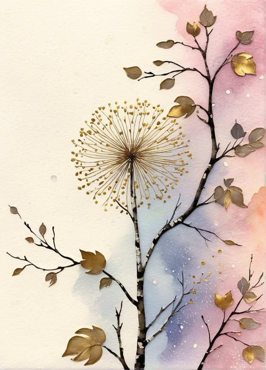 Watercolor Painting of Golden Dandelion Flower