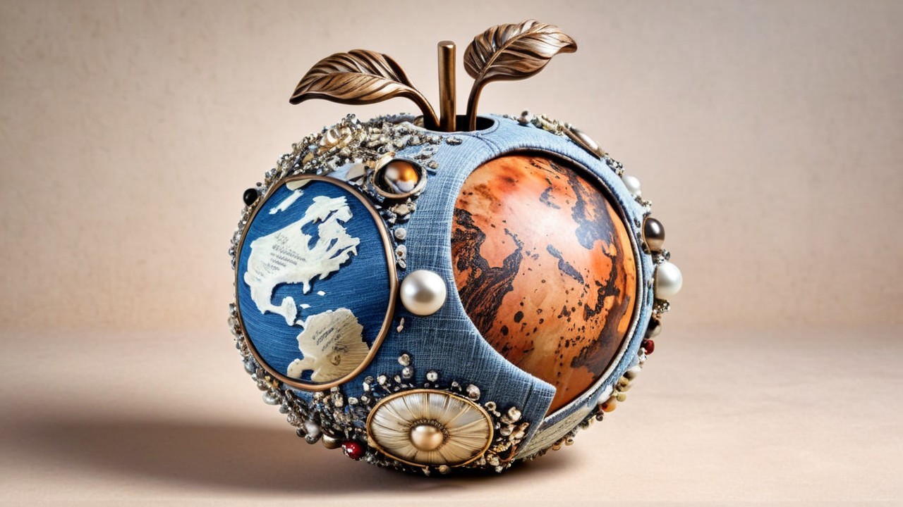 Decorative Apple-Shaped Globe with Earth and Mars Design