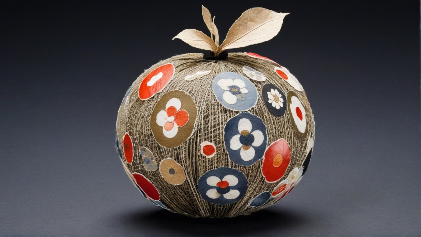 Textured Decorative Apple Sphere with Floral Patterns