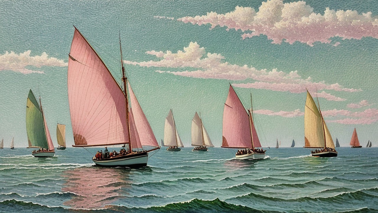Serene Seascape with Sailboats and Vibrant Sails