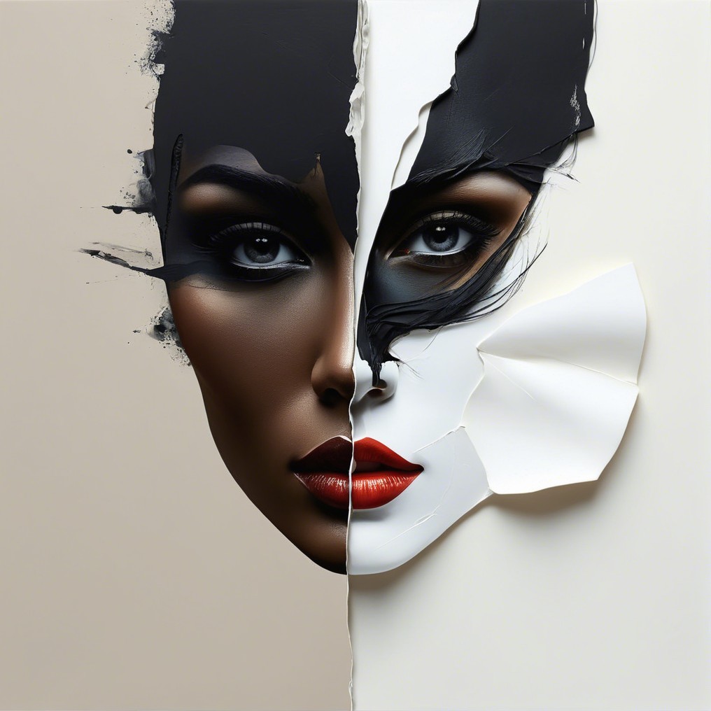 Split Face Artwork Featuring Duality and Transformation