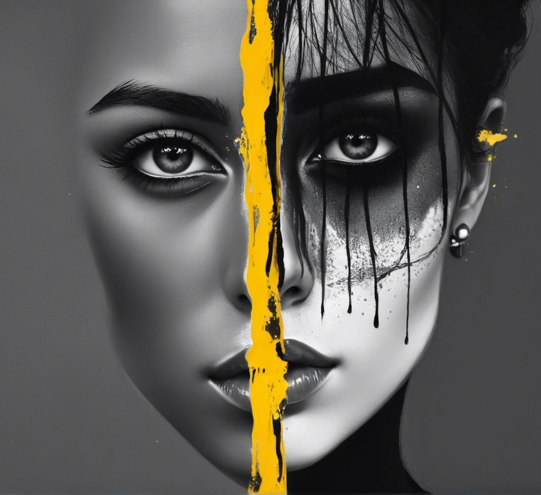Split-Face Portrait Highlighting Duality and Emotion