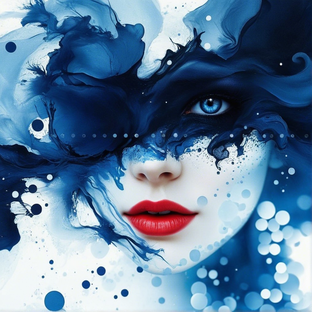 Abstract Portrait of a Woman in Blue and Black Hues
