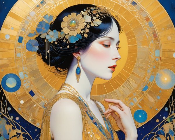 Profile of a Woman in Art Nouveau Style with Jewelry