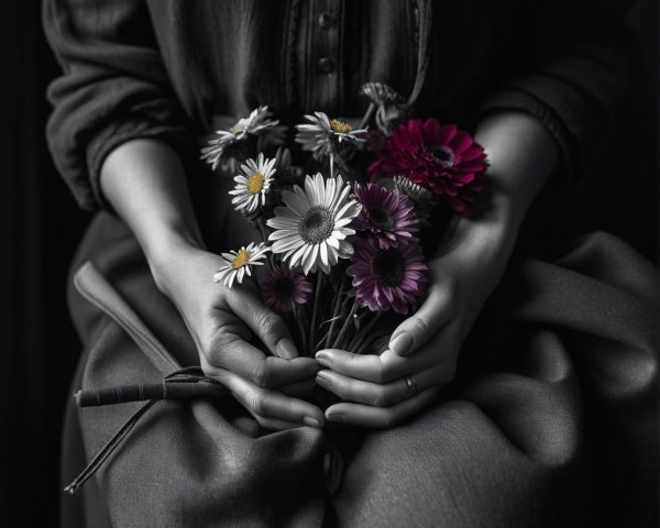 Hands Cradling Vibrant Bouquet of Flowers