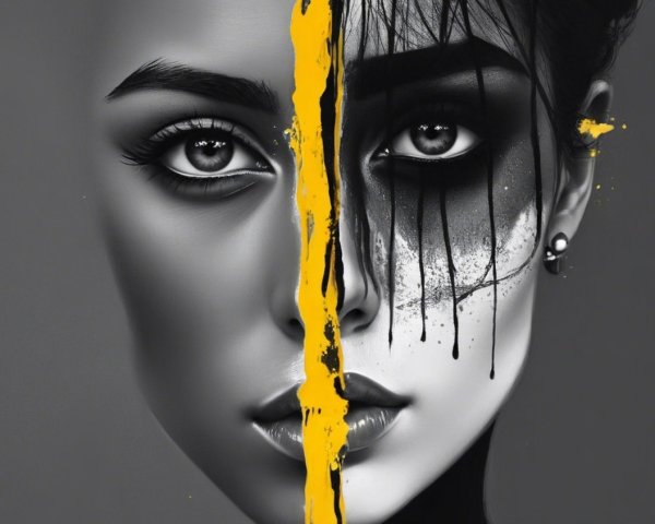 Split-Face Portrait Highlighting Duality and Emotion