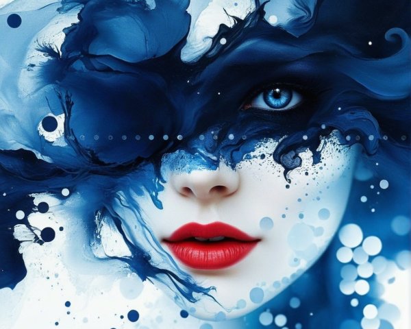 Abstract Portrait of a Woman in Blue and Black Hues
