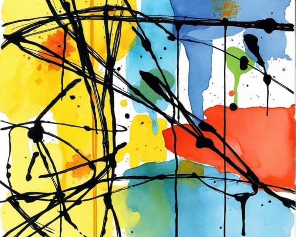 Abstract Watercolor Composition with Bold Colors and Lines