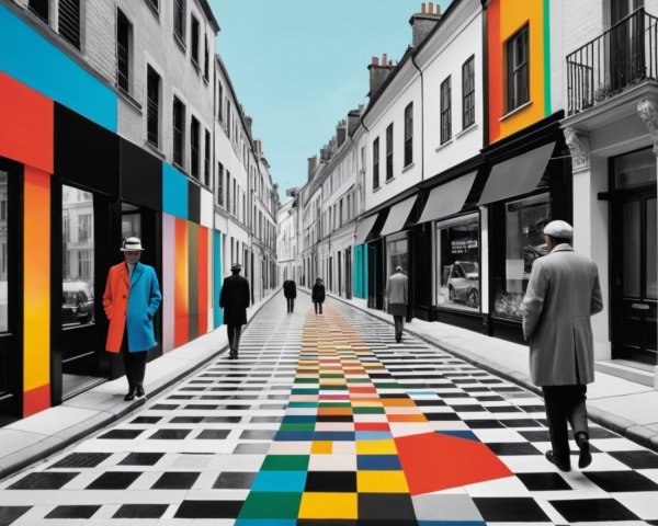 Vibrant Urban Scene with Colorful Geometric Patterns