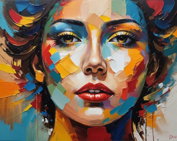 Portrait of a Young Woman with Vibrant Color Splashes