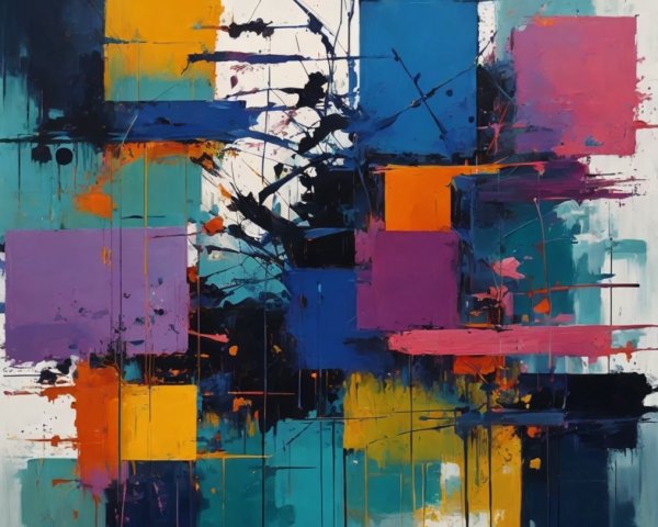 Abstract Painting with Bold Colors and Geometric Shapes