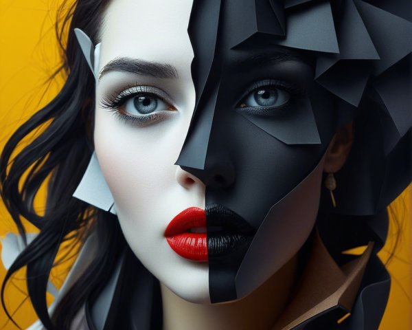 Portrait of a Woman with Split Face Design and Colors