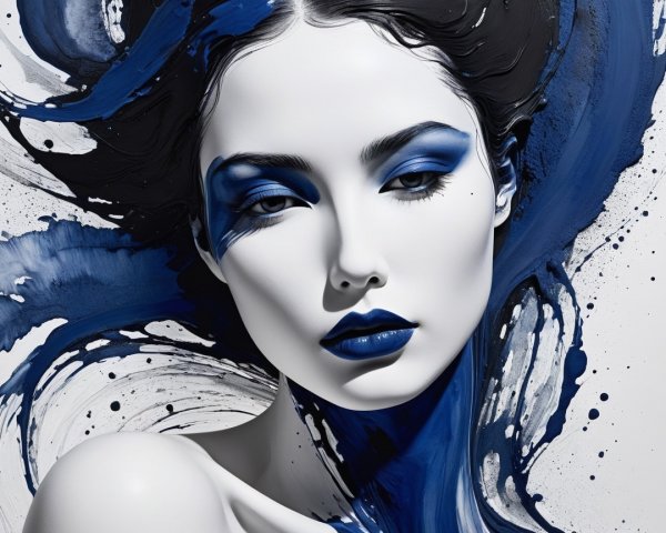 Portrait of a woman with blue makeup and abstract background
