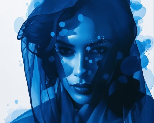 Portrait of a Woman in Deep Blue Tones and Veil