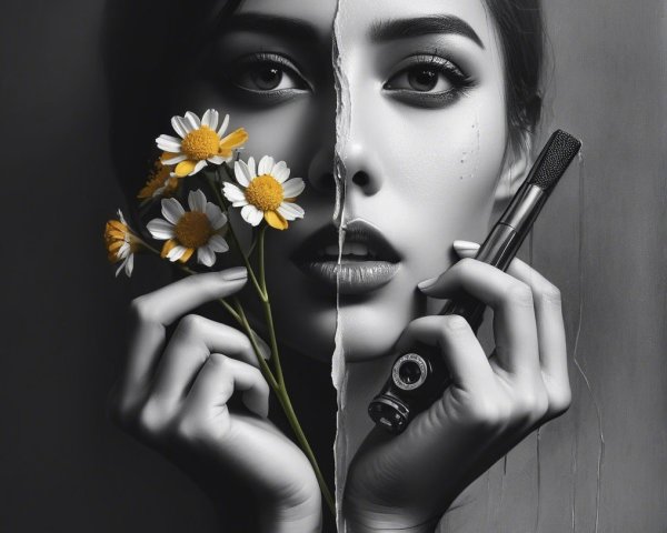 Portrait of a Woman Showcasing Emotional Duality